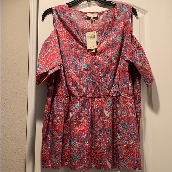 ✅Sols✅Lucky Brand Pink Printed Cold Shoulder Top - Picture 2 of 5